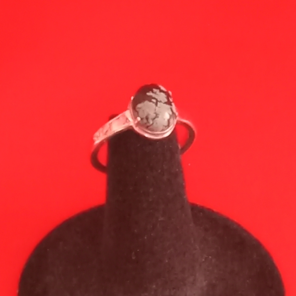 925 Sterling Silver Ring with Snowflake Obsidian Cab